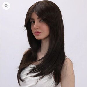 22-inch Dark Espresso Brown Straight with Bangs (Synthetic Wig)